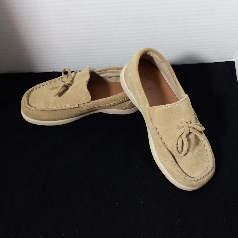 🔥Kids Zara Toddlers Beige Suede Loafers Moccasins Boys Size 27. 10.5 Toddlers - Picture 2 of 9